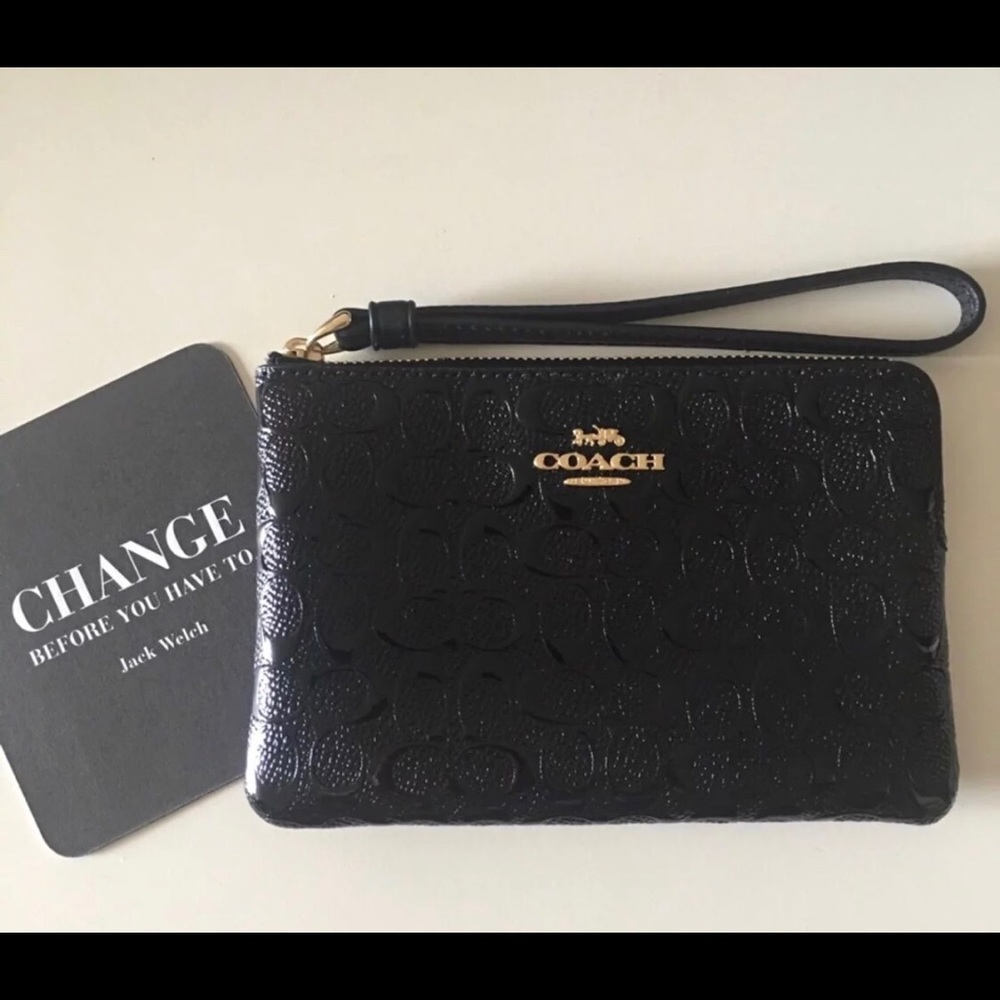 Coach Wristlet-New Black Patent Sig C - Picture 1 of 4